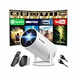 Mini Projector 4K Unterstützt 1080P Full HD Mini Beamer with WiFi 6 mit BT 5.2, Beamer Klein Eingebaute Apps mit Automatic Keystone & 270° Dreh Kompatibel mit HDMI/TV Stick/Laptop, Weiß