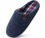 COFACE Hausschuhe Herren Filz Warme Bequem Männer Pantoffeln mit Anti-Rutsch Gummisohle für Drinnen und Draussen Dunkel Blau Größe 44