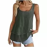 UHouse Top Damen Leinen Longtop Oversize Tanktop Sommer Trägershirt Ärmellose Shirt Leichte Sommertop Musselin Trägertop Locker Blusentop Lässig Unterhemd Y2k Strand Leinentop Party Longshirt Grau XXL