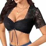 Aiseyi Dirndl Bluse Damen Schwarz Dirndlbluse Spitze Kurzarm Dirndlblusen Kordelzug V Ausschnitt Dirndl Blusen Sexy Bequem Trachtenbluse Für Bayrische Tracht Oktoberfest XL