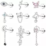 Kakonia 9-teiliges Piercing-Set für Damen: Schmetterling, Tragus, Helix, Conch Ohrringe aus Chirurgenstahl in Silber