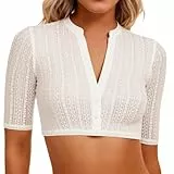 Dirndl Bluse Damen Dirndlbluse Spitze Trachtenbluse Kurzarm Weiß Bluse Oktoberfest V-Ausschnitt