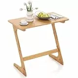 COSTWAY Beistelltisch, Z-förmiger Sofatisch aus Bambus, Kaffeetisch für Kaffee und Laptop, 75 x 40 x 70 cm (Natur)
