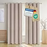 Blumtal Verdunklungsvorhänge 2er Set - Thermovorhang Hitzeschutz - Vorhang Blickdicht mit Ösen - Gardinenschals mit Schlaufen - Gardinen 215x132cm - Gardienenschalset 2er - Blackout Vorhang Taupe