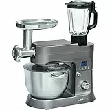 Clatronic Knetmaschine | Fleischwolf + Mixer + Knetmaschine | 1200 Watt | LCD-Display | 12 Geschwindigkeitsstufen | 6,2 Liter Edelstahlschüssel | Mixbehälter 1,5 Liter | Pastafunktion | KM 3674