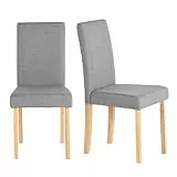 EGGREE Esszimmerstühle 2er Set Grau Leinenoptik Stoff, Gepolsterte Stühle mit Dicker Sitzfläche & Rückenlehne, Stabile Gummibaumholz-Beine, 46,5 × 43 × 92 cm Moderner Design für Esszimmer & Küche