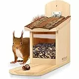 WILDLIFE FRIEND I Eichhörnchen Futterhaus stabil aus Massivholz mit Rindendach - Wetterfest, Futterstation zum Eichhörnchen füttern, Eichhörnchenfutterhaus - utterstation für eichhörnche
