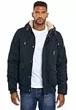 ALESSANDRO SALVARINI Herren Winterjacke (S-3XL) - 100% Baumwolle Obermaterial, Teddyfell innen komplett, Warme Jacke Männer - AS-287 Navy Large