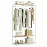 SONGMICS Kleiderschrank offen, Kleiderständer, Garderobenständer, Garderobe mit Kleiderstange, Ablagen, abnehmbare Haken, 40 x 94,5 x 180 cm, naturbeige RGR004W67