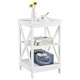 Yaheetech Beistelltisch 3 Ebenen Nachttisch Nachtschrank mit X-förmiger Tischbeine Sofatisch Couchtisch für Schlafzimmer und Wohnzimmer, 40x40x61cm, Weiß