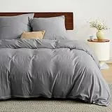 BEDSURE Bettwäsche 200x200 3teilig Grau - Weiche Vorgewaschene ÖKO-TEX Polyester Mikrofaser Bettwäsche-Set, 1 Bettbezug 200x200 cm mit Reißverschluss und 2 Kissenbezüge 80x80 cm