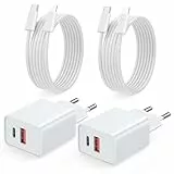 Schnellladegerät und Ladekabel for iPhone 2er Pack 25W Ladegerät mit 2M Schnellladekabel USB C Schnellladegerät mit USB C auf Lightning Kabel für iPhone 14 13 12 11 Pro Max XS XR X 8 7 6 Plus 5 iPad