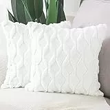 Madizz 2er Set Sanft Plüsch Kurze Wolle Samt Dekorativ Zierkissenbezüge Luxus Stil Kissenbezug für Sofa für Schlafzimmer Weiß 40x40 cm Quadrat