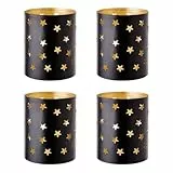BUTLERS 4er Set Windlicht Eisen 10cm Luminous | Teelichthalter mit Sternen-Design | Winterliche Tischdeko für Bad Wohnzimmer Balkon