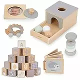 mamabrum Montessori Holz-Spielzeug-Set: 6 Lernspielzeuge für Babys ab 6 Monaten - Fördert Motorik & Kreativität - Pädagogisches Holzspielzeug für Kleinkinder