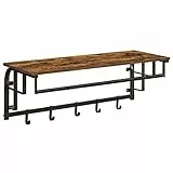 VASAGLE Wandgarderobe mit Aufbewahrungsregal, Wandregal mit 5 abnehmbaren Haken, Hängeregal mit Kleiderstange, für Eingang, Schlafzimmer, Wohnzimmer, rustikales Braun und Schwarz LCR102B01