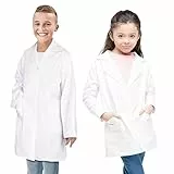 CoatCool Arztkittel Kinder Kittel Baumwolle Laborkittel für Junge Mädchen Chemie Kittel Labormantel Langarm Medizin Laborkittel Weiß Kostüm Doktor Mantel Kinder für Schüler Studium Labor, XL