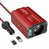 BGFOX 300W Spannungswandler DC 12V auf 230V AC Wechselrichter Modifizierte Sinus Stromumwandler mit 4.8A-Dual-USB-Anschluss, Laden Sie Ihr Laptop,für iPhone, iPad, Tablet Und Mehr - Rot