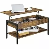 Yaheetech Couchtisch Ausziehbarer Kaffeetisch mit höhenverstellbarer Platte und verstecktem Stauraum Sofatisch Beistelltisch für Wohnzimmer/Büro/Balkon/Flur, Braun