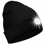SPGOOD LED Beanie Beleuchtete Mütze mit Licht,Wiederaufladbare Winter Warm LED Haube mit Lampe für Angeln,Jogger,Camping,Laufen,Geschenke für Männer Frauen(Schwarz)