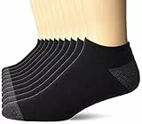 Amazon Essentials Herren Sportliche No-Show-Sportsocken aus gepolsterter, atmungsaktiver Funktionsbaumwolle, 10 Paar, Schwarz, 41-45