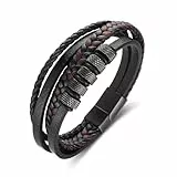 Gkmamrg Valentinstagsgeschenk für Männer Armband Herren Geschenk für Männer - Lerderarmband Leder Männer Armband schwarz Armreif - geflochten Echtleder Breites Wickelarmband mit Magnet Verschluss