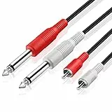 TNP 6,3 mm Klinke auf Cinch Kabel, Cinch-Audiokabel - 1m, 2X 6,3mm TS-Stecker auf 2X RCA-Stecker, Vergoldete Adapterkabel, Mono Klinkenkabel, für Amp, Mixer, Lautsprecher und Stereo-Phono System