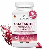 Bandini® Pure Astaxanthin 18 mg pro Kapsel, 270 Kapseln, 9 Monate Vorrat (1 Kapsel pro Tag), Alge Haematococcus Pluvialis - Natürliches Astaxanthin, frei von Magnesiumstearat, GMO-frei