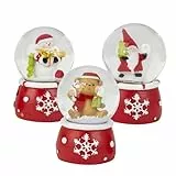 3er Set süße Mini-Schneekugeln | Weihnachtsmann | Schneemann | Weihnachtsbär | mit Dekosockel Weihnachten rot, Durchmesser 45mm | 090-5960abc
