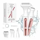 MAXGROOM Intimrasierer für Frauen,4-in-1 Elektrischer Körperrasierer Damen,Nass-Trocken Bikini Trimmer,Körperhaartrimmer für Augenbrauen,Gesicht, Intimbereich,Akku Elektrorasierer mit LED