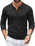 COOFANDY Polo Pullover Herren Strickpullover Pullover mit Polokragen Strick Poloshirt Langarm Business Sweater Winterpullover Polo Pulli Schwarz XL