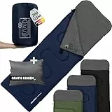 MONTARAY Deckenschlafsack mit Kapuze bis -5°C INKL. Kissen - Outdoor Winter-Schlafsack & Sommer-Schlafsack 280GSM 3-4 Jahreszeiten - Hütten-Schlafsack Damen & Herren - Sleeping Bag warm, Ultra-leicht