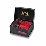 Massi Morino Krawatte Rot Kariert mit Einstecktuch Set Herren inkl. Manschettenknöpfe, Krawattennadel und Geschenkbox - Männer Krawattenset