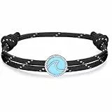 J.Endéar Welle Surf Armband für Herren Jungen | Silber 925 Wasserdichtes Paracord Armband Damen Verstellbar | Sommer Strand Sport Schmuck Freundschaft Geschenk, Schwarz