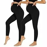 HIPOWER 2er Pack Umstandsleggings Damen High Waist Umstandsmode Weich Schwangerschaftsleggings Blickdicht Sport Umstandshose Elastisch Maternity(Schwarz*2,2XL)