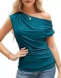 GRACE KARIN Damen Elegant Einfarbig Top Sommer Festliche Party Oberteil Pfauenblau L