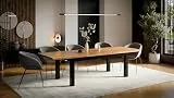 VALLH Esstisch 100x200 ausziehbar bis 300 cm – Tisch mit Dekor in Eiche und Beinen aus Buche massiv – Ausziehtisch schwarz für Esszimmer Küche – Landhausstil Industrial Esszimmertische