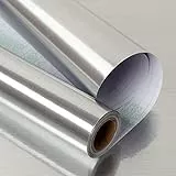 Livelynine Klebefolie Silber Metallic Glänzend Edelstahl Gebürstet Kühlschrank Folie Selbstklebend Metallfolie Selbstklebend Folie für Geschirrspüler Küche Möbel Küchenrückwand Gasherd Minibar 40CMX2M