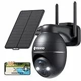YESKANO 2K Überwachungskamera, WLAN, für den Außenbereich, kabellos, Solar, 360 °, PTZ, Solarkamera, Akku 2,4 GHz, Nachtsicht, PIR-Erkennung, bidirektionales Audio (schwarz)