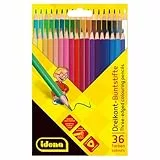 Idena 20161 - Dreikant-Buntstifte zum Malen, Zeichnen, Schreiben und Kolorieren, 36 Farbstifte in strahlenden Farben im Kartonetui, Malstifte in ergonomischer Dreiecksform