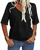 Tankaneo Damen V-Ausschnitt Kurzarm T-Shirt Casual Lose Basic Sommer Tops Halbarm Oversized Tunika Tee