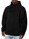 Runcati Herren Kapuzenpullover Leichte Teddy Fleece Hoodie Einfarbig Casual Plüsch Pullover Herbst Winter Lose Fuzzy Sweatshirt Schwarz L