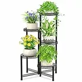 iDavosic.ly 5 Etagen Metall Pflanzenständer Blumentopfständer, Mehrstöckig Pflanzenregal Blumenregal Pflanzentreppen für Zimmerecke, Wohnzimmer, Balkon, Terrasse, Hof (Hohl, Schwarz)