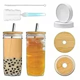 YUEYEE Masongläser mit Deckel und Strohhalmen,Bubble Tea Becher 24OZ Trinkgläser 2pcs Breiter Mund Mason Jar für DIY Lebensmittelsaft,Kaffee,Smoothie,Tee,Marmelade,Honig