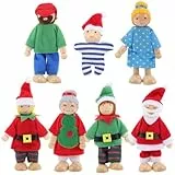 CLISPEED 7 Stück Teiliges Holzfamilien Puppen mit Beweglichen und Beinen Flexibles Mini Puppenhaus für Kreatives Rollenspiel zu Weihnachten und Geburtstag