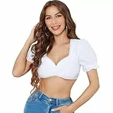 Funspread Dirndl Bluse Damen Weiß - Dirndlbluse Kurzarm Trachtenblusen Dirndlblusen für Oktoberfest 34