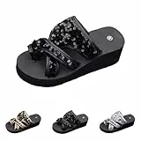 Generisch Damen Flip Flops Zehentrenner Plattform Sandalen Hausschuhe Plateau Strandschuhe Keilabsatz Hausschlappen Pantoffeln mit Pailletten Hallux Valgus Sommer Flach Pantolette Römersandalen