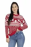 BlauerHafen Weihnachtspullover Damen Lustiger Weihnachtspullover Strickpullover Rentier Rundhals Lange Ärmel Xmas Sweater (RED, S)