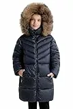SOLOCOTE Mädchen Puffer Wintermantel Kunstdaunen Fellkapuze Sherpa gefüttert Schwergewicht Wasserabweisende Parkajacke Marine 164
