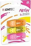 EMTEC USB-Stick 2.0 C410, Flash-Laufwerk, 8 GB, Lesegeschwindigkeit 5 MB/S, Schreiben 15 MB/S, kompatibel mit USB 2.0, USB 3.0, Transparent, Neon, mit Kappe, 3 Stück Orange, Gelb, Rosa